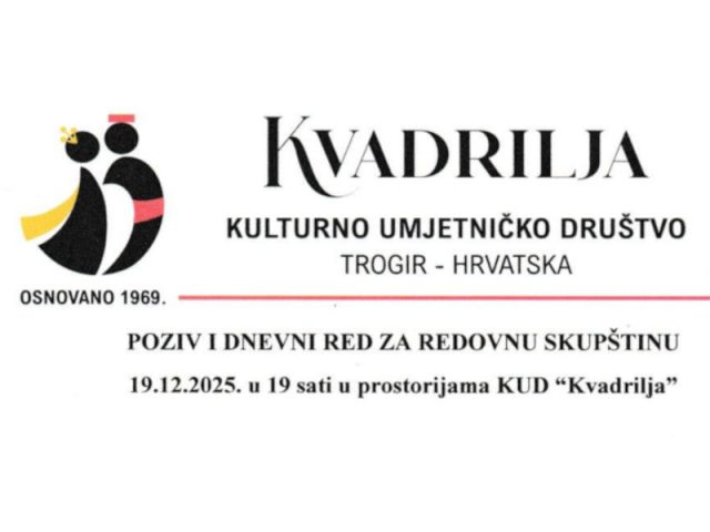 Poziv i dnevni red za redovnu Skupštinu KUD Kvadrilja